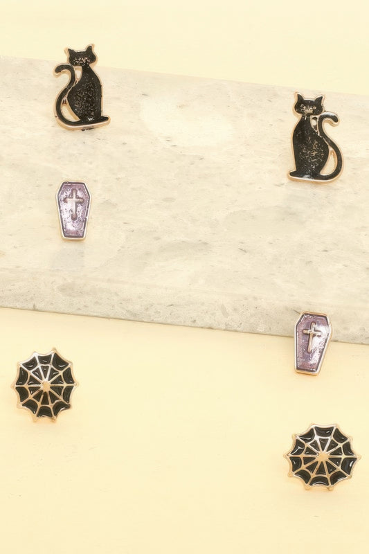 3-pack Halloween Themed Enamel Post Earrings - Tigbul's Variety Fashion Shop