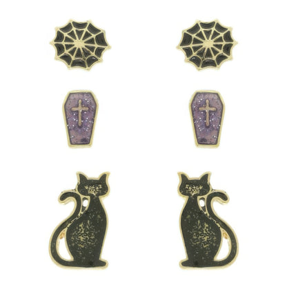 3-pack Halloween Themed Enamel Post Earrings - Tigbul's Variety Fashion Shop