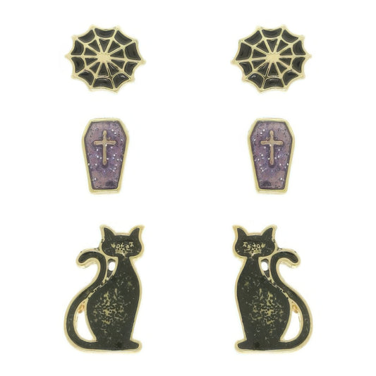 3-pack Halloween Themed Enamel Post Earrings - Tigbul's Variety Fashion Shop