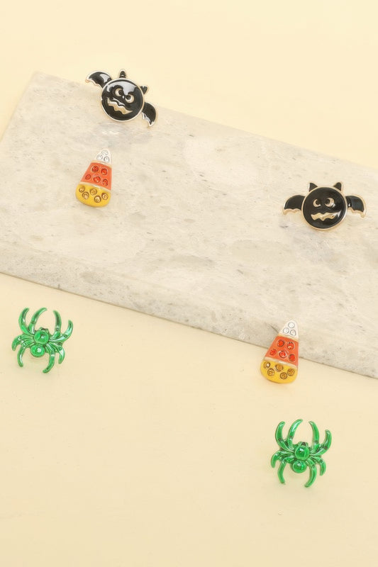 3-pack Halloween Themed Enamel Post Earrings - Tigbul's Variety Fashion Shop