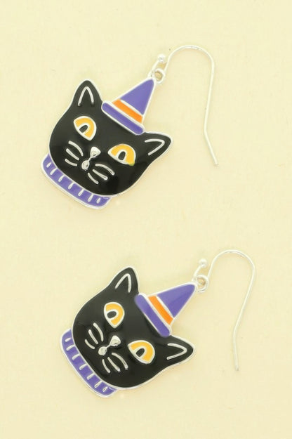 Halloween Enamel Cat Earrings - Tigbul's Variety Fashion Shop