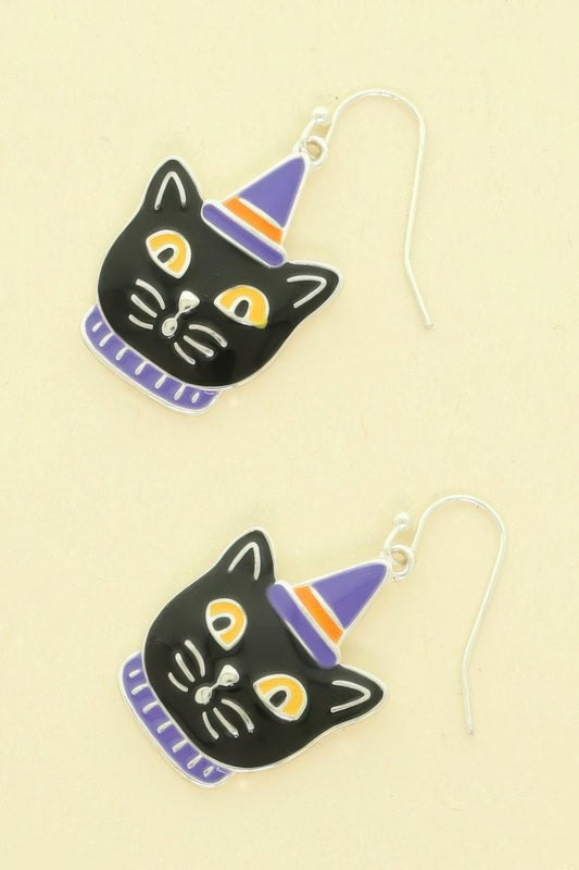 Halloween Enamel Cat Earrings - Tigbul's Variety Fashion Shop