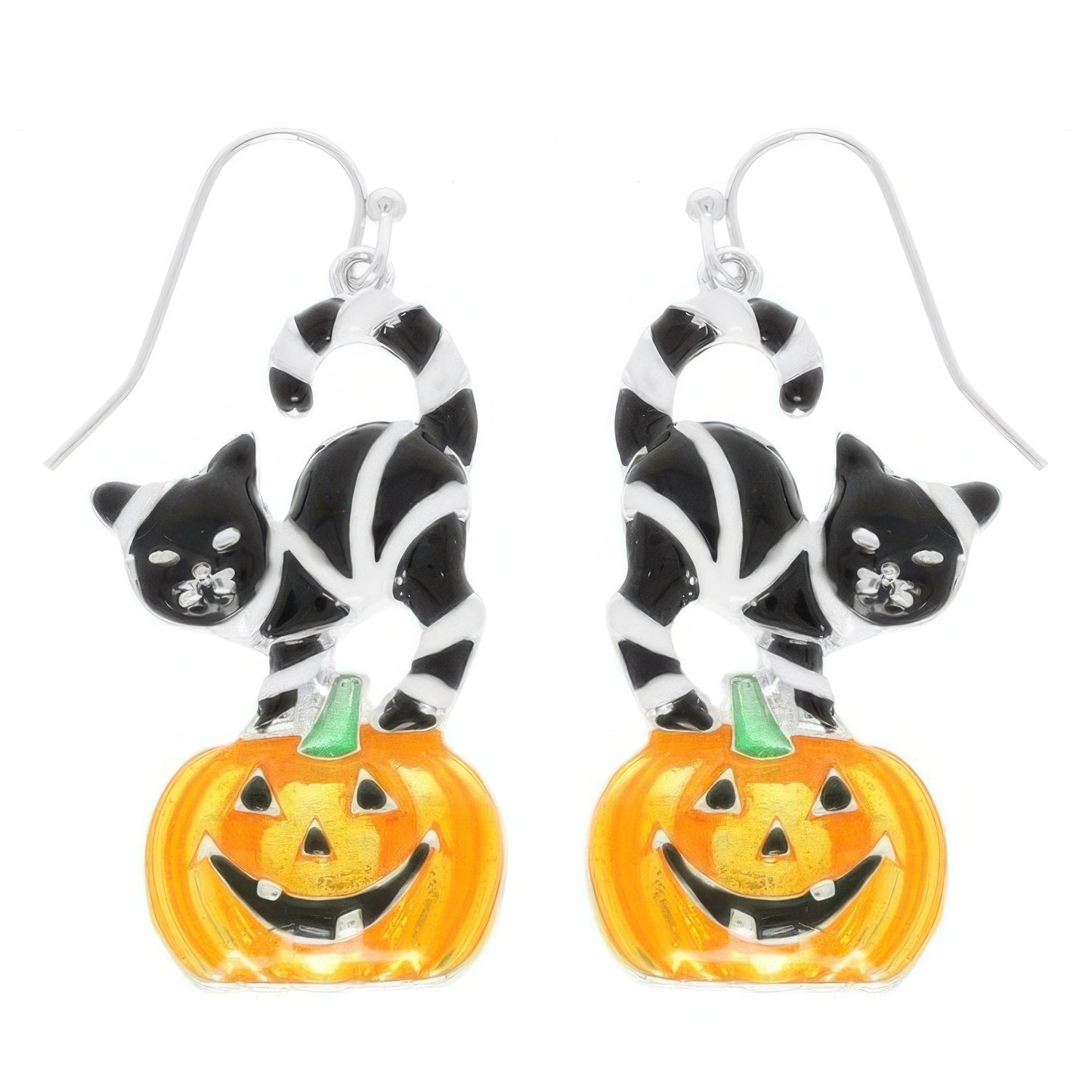 Halloween Black Cat On Pumpkin Earrings - Tigbul's Variety Fashion Shop