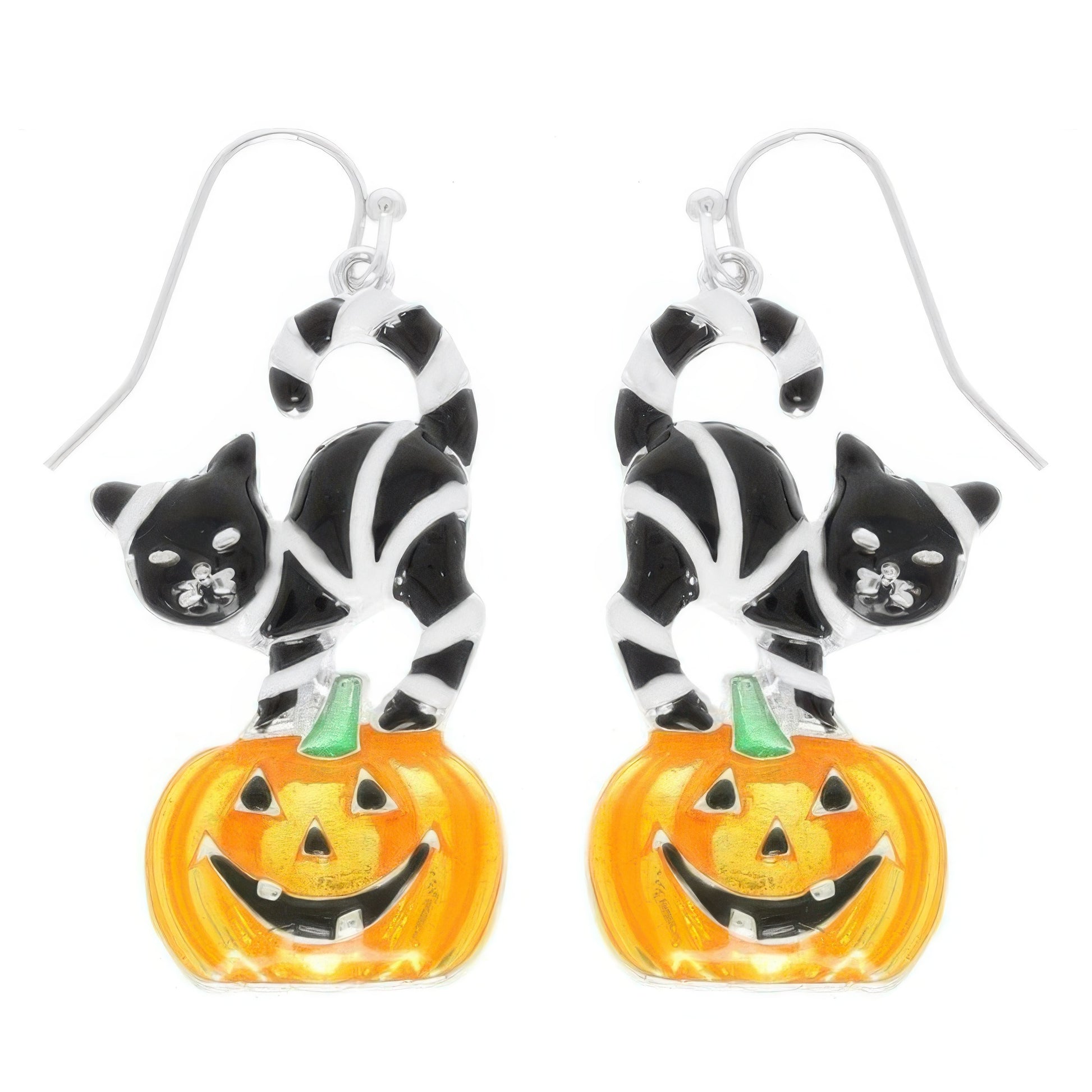 Halloween Black Cat On Pumpkin Earrings - Tigbul's Variety Fashion Shop
