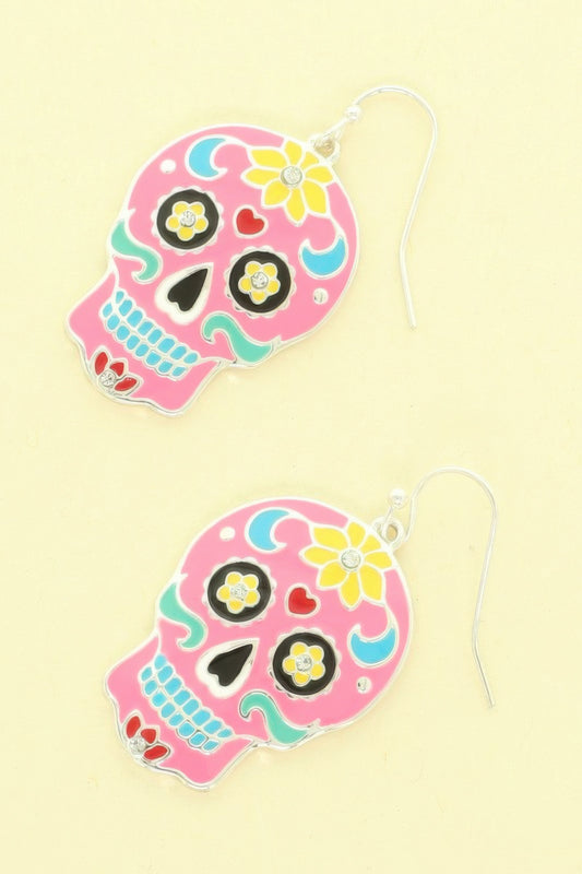 Halloween Jeweled Enamel Sugar Skull Earrings - Tigbul's Variety Fashion Shop