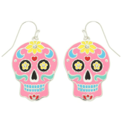 Halloween Jeweled Enamel Sugar Skull Earrings - Tigbul's Variety Fashion Shop