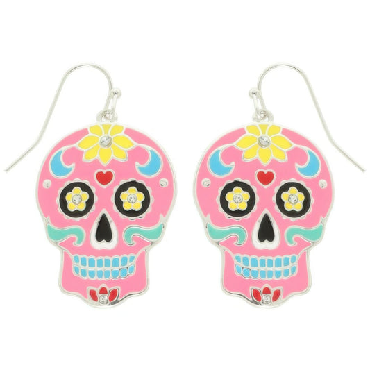 Halloween Jeweled Enamel Sugar Skull Earrings - Tigbul's Variety Fashion Shop