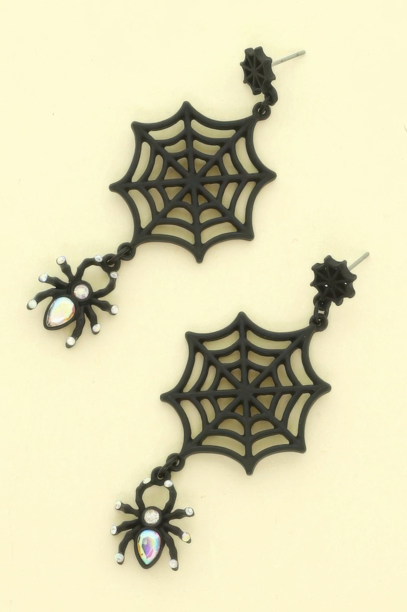 Halloween Enamel Black Webbed Spider Earrings - Tigbul's Variety Fashion Shop