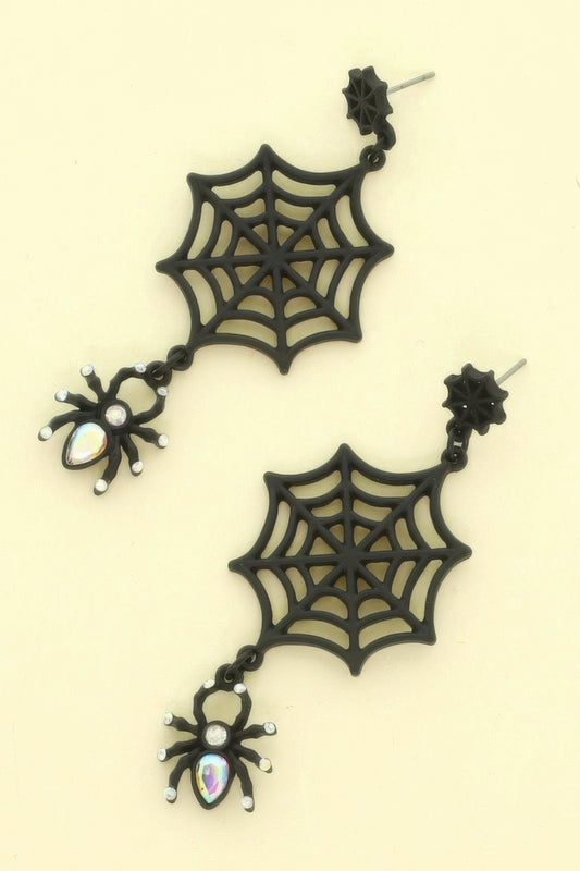 Halloween Enamel Black Webbed Spider Earrings - Tigbul's Variety Fashion Shop