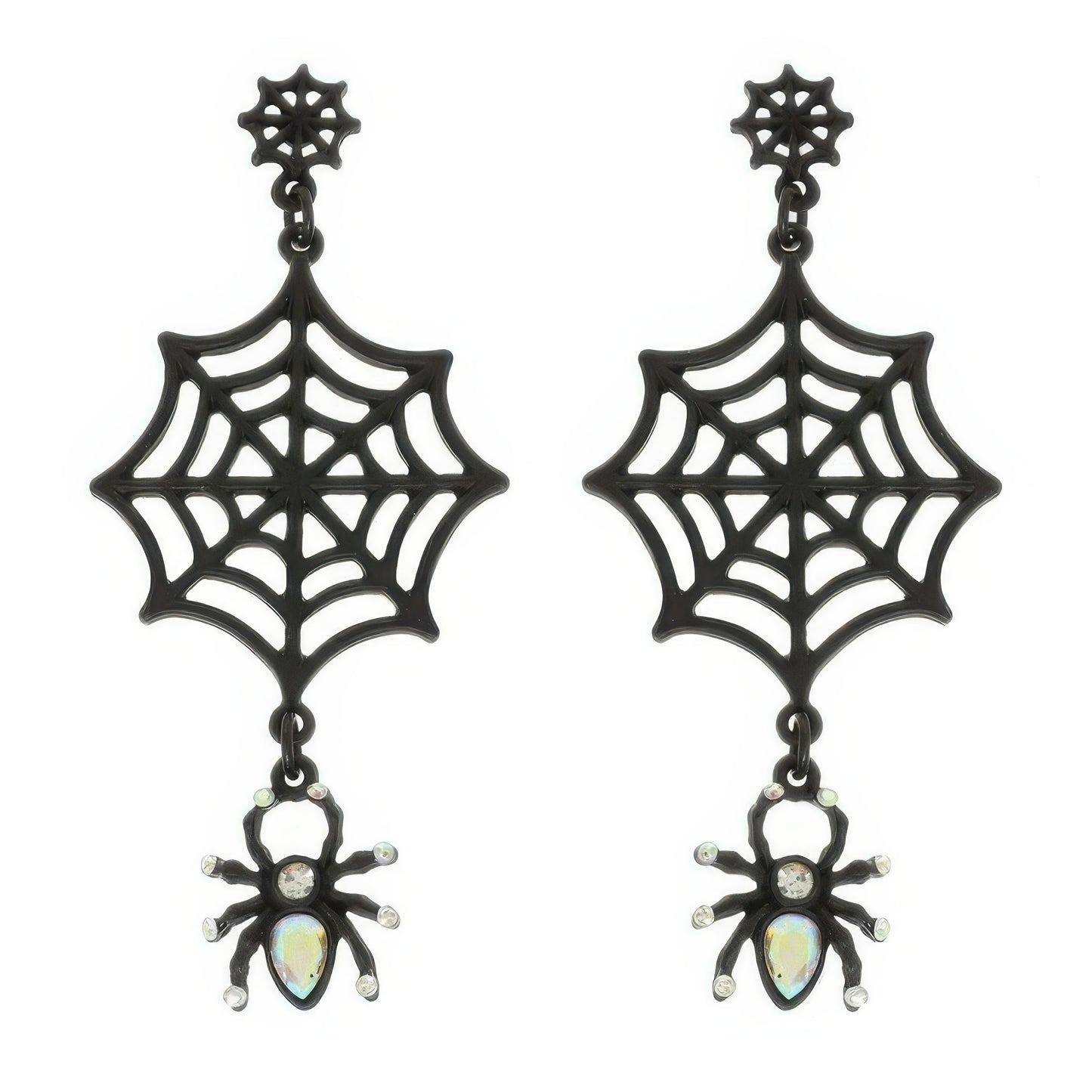 Halloween Enamel Black Webbed Spider Earrings - Tigbul's Variety Fashion Shop