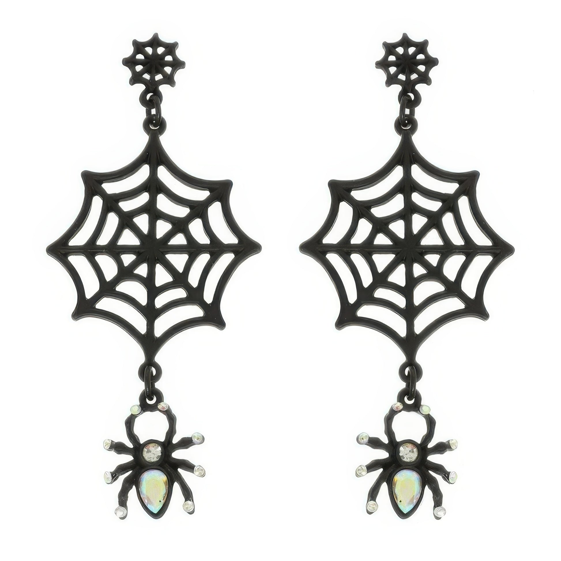 Halloween Enamel Black Webbed Spider Earrings - Tigbul's Variety Fashion Shop