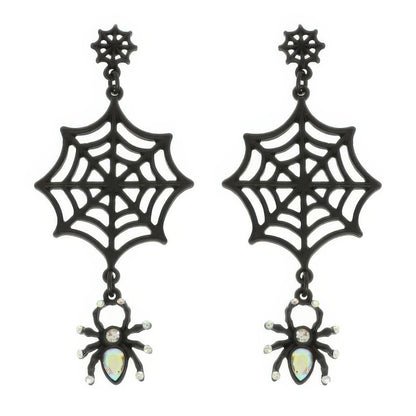 Halloween Enamel Black Webbed Spider Earrings - Tigbul's Variety Fashion Shop