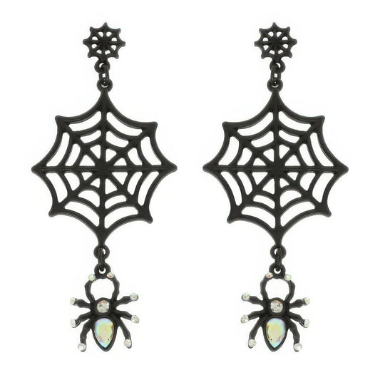 Halloween Enamel Black Webbed Spider Earrings - Tigbul's Variety Fashion Shop