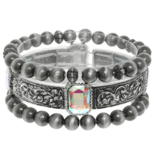 3pc Western Crystal Beaded Bracelet Set - Tigbul's Variety Fashion Shop