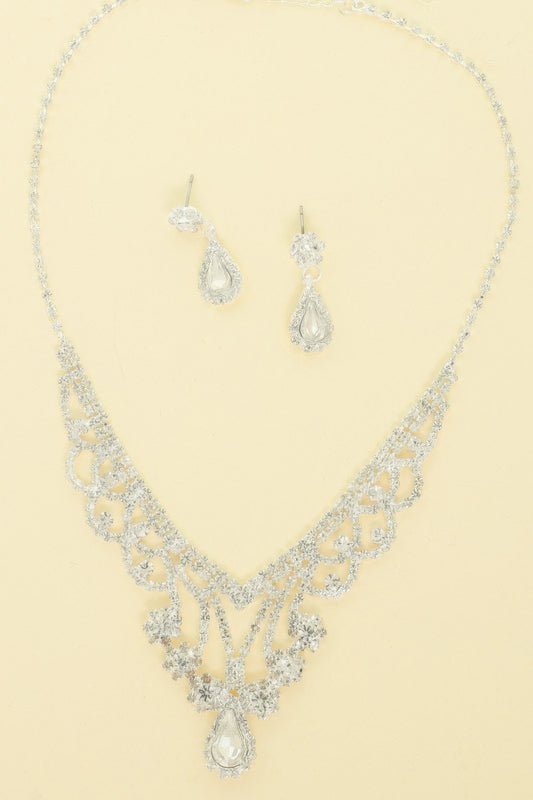 Crystal Rhinestone Pave Teardrop Necklace Set - Tigbul's Variety Fashion Shop