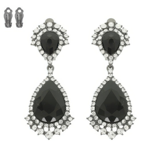 Teardrop Crystal Halo Clip On Earrings - Tigbul's Variety Fashion Shop