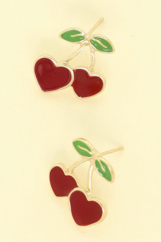 Gold Plated Cherry Hearts Post Earrings - Tigbul's Variety Fashion Shop