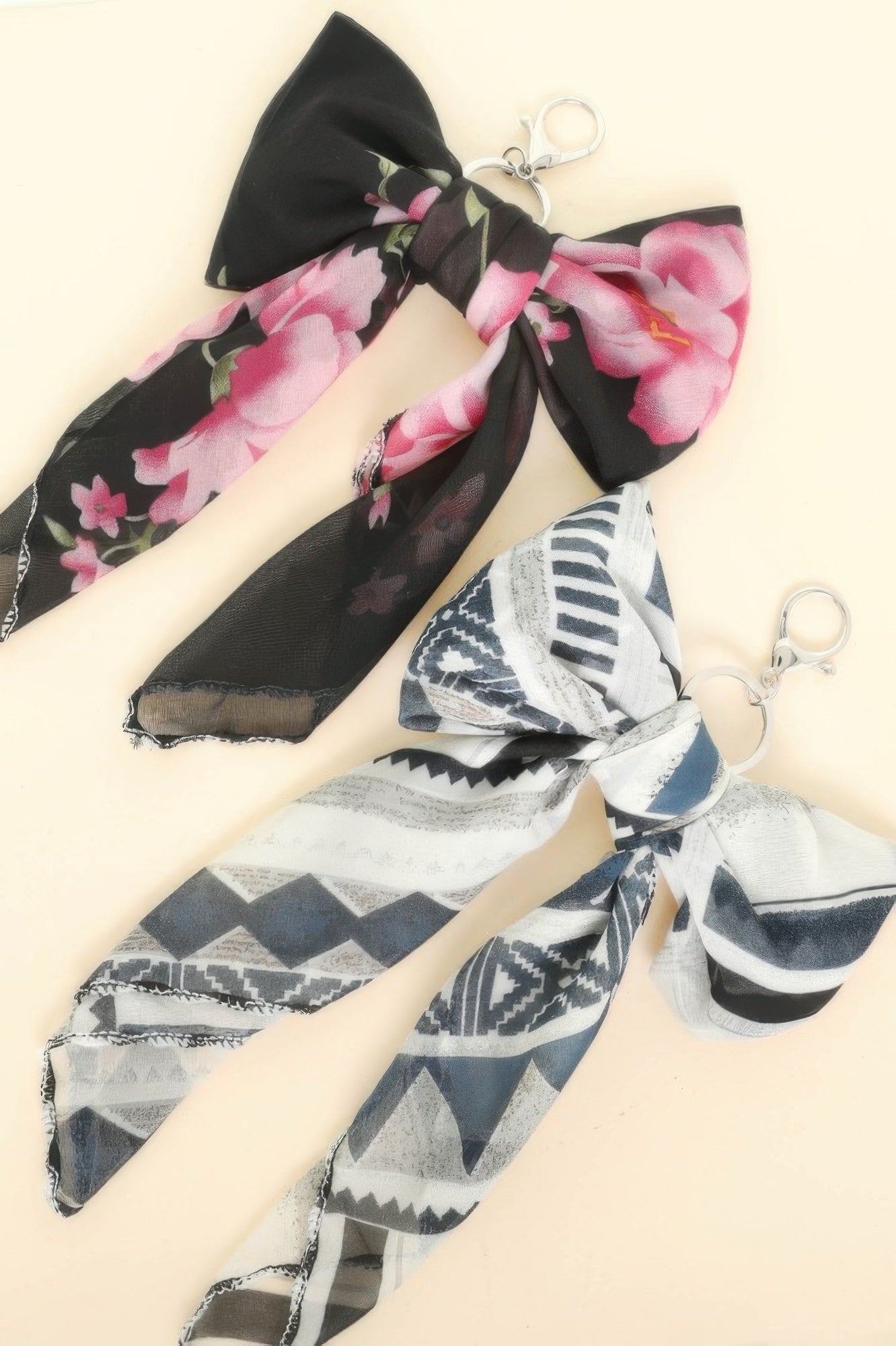 Rose Bloom Scarf Bow Bag Charm Keychain - Tigbul's Variety Fashion Shop