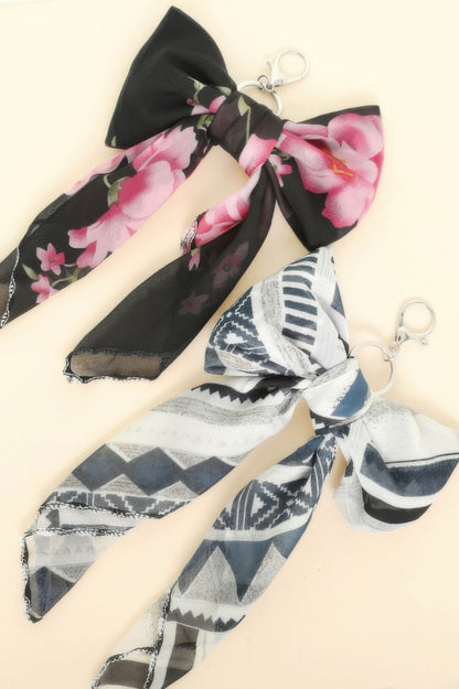 Rose Bloom Scarf Bow Bag Charm Keychain - Tigbul's Variety Fashion Shop