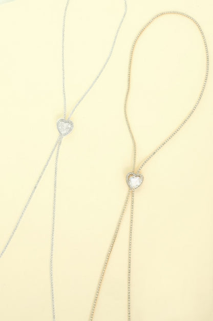 Bezel Set Crystal Heart Charm Bolo Necklace - Tigbul's Variety Fashion Shop