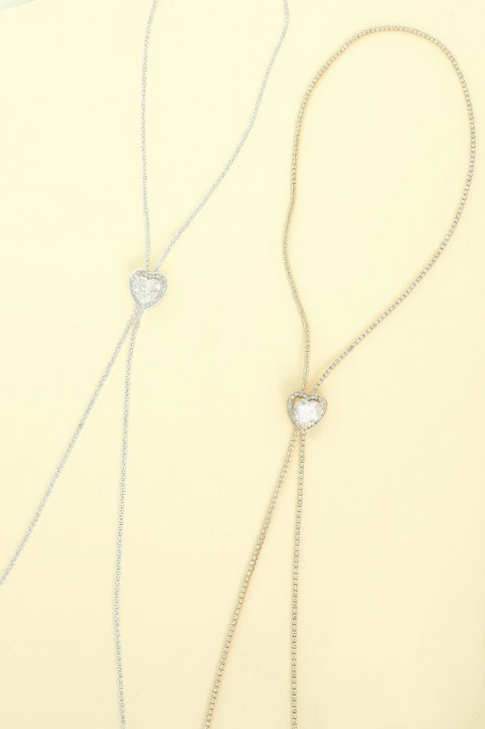 Bezel Set Crystal Heart Charm Bolo Necklace - Tigbul's Variety Fashion Shop