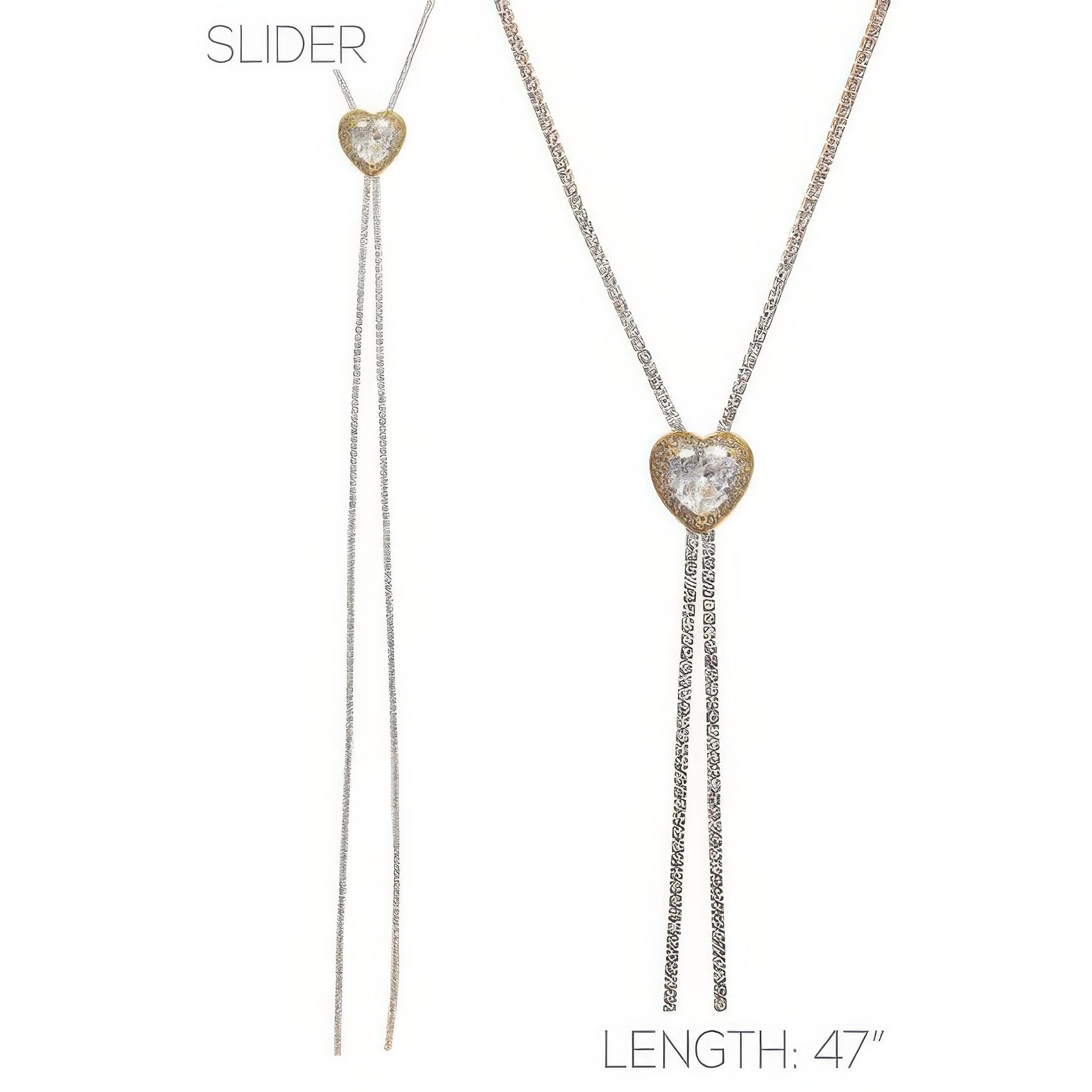 Bezel Set Crystal Heart Charm Bolo Necklace - Tigbul's Variety Fashion Shop