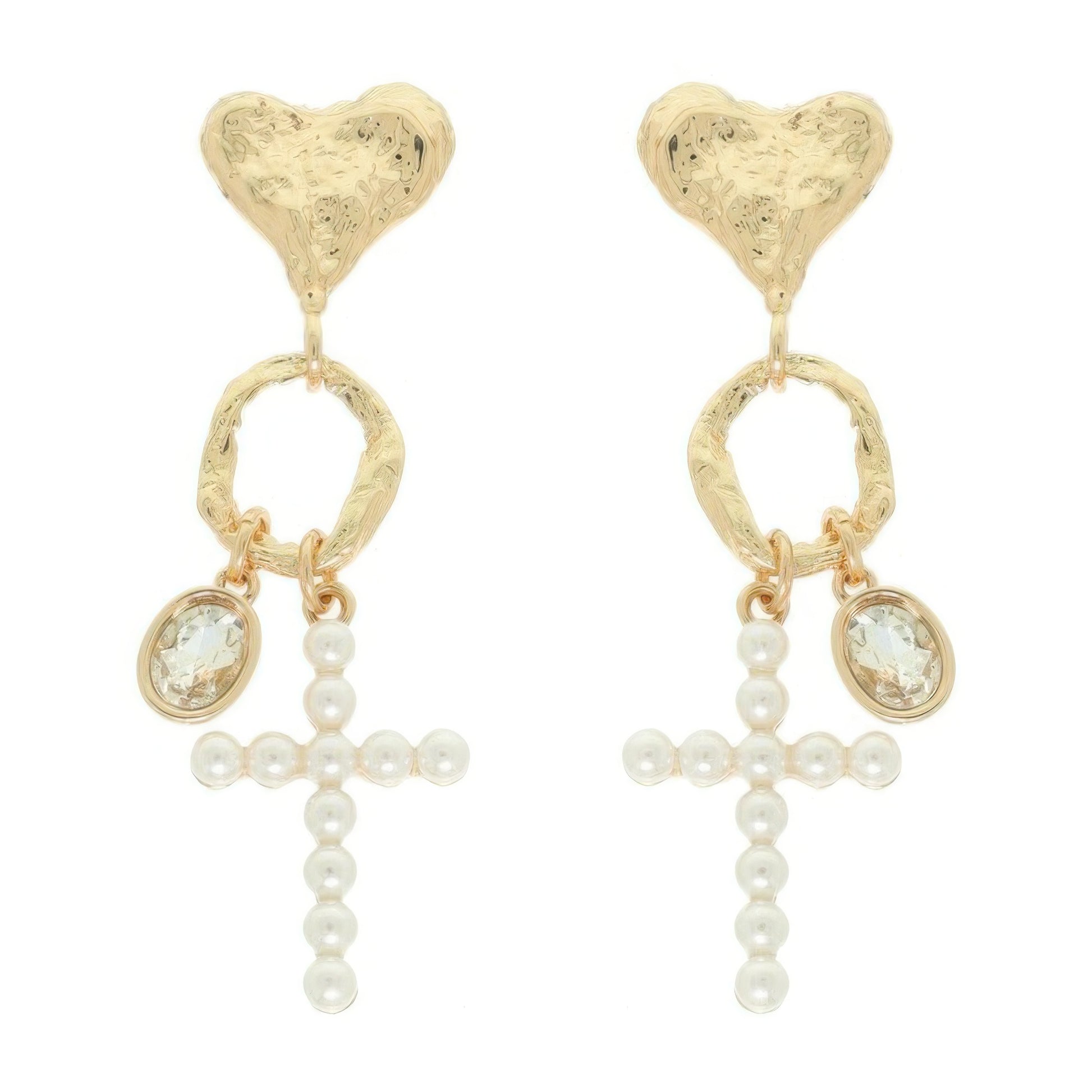 Jeweled Cross Heart Charm Earrings - Tigbul's Variety Fashion Shop