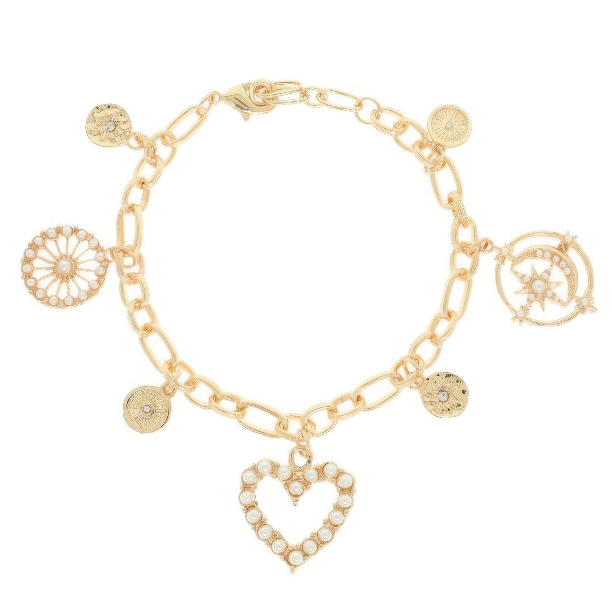 Pearl Heart Theme Charm Bracelet - Tigbul's Variety Fashion Shop