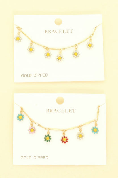 Gold Plated Floral Charm Bracelet - Tigbul's Variety Fashion Shop