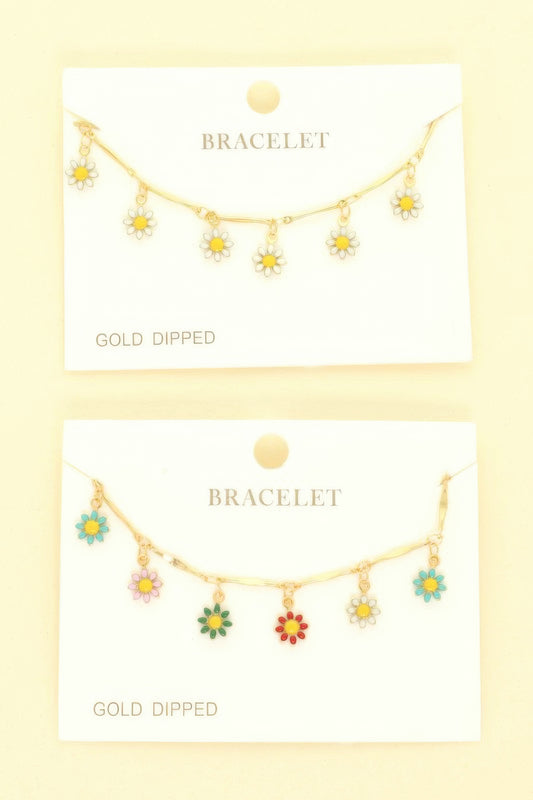 Gold Plated Floral Charm Bracelet - Tigbul's Variety Fashion Shop