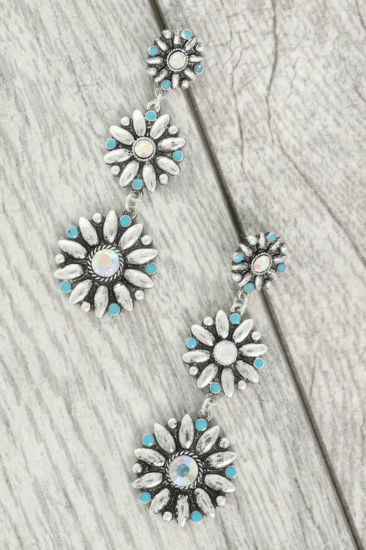 Western Floral Concho Linear Earrings - Tigbul's Variety Fashion Shop