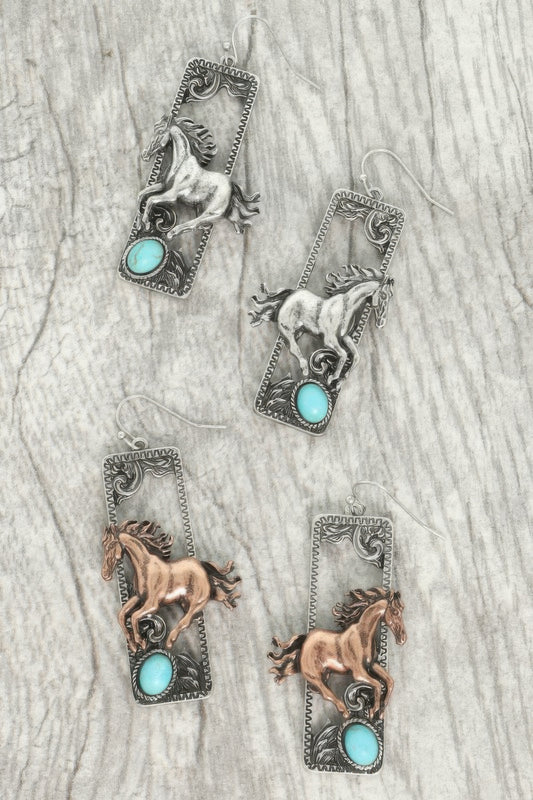 Western Wild Horse Dangle Earrings - Tigbul's Variety Fashion Shop