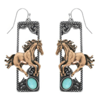 Western Wild Horse Dangle Earrings - Tigbul's Variety Fashion Shop