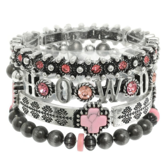 4pc Western Jeweled Beaded Cross Bracelet Set - Tigbul's Variety Fashion Shop