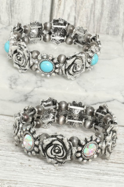 Western Rose Themed Stretch Bracelet - Tigbul's Variety Fashion Shop