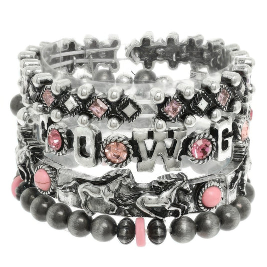4pc Western Jeweled Beaded Cowgirl Bracelet Set - Tigbul's Variety Fashion Shop