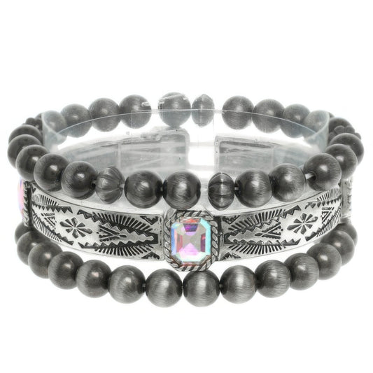 3pc Western Crystal Beaded Bracelet Set - Tigbul's Variety Fashion Shop