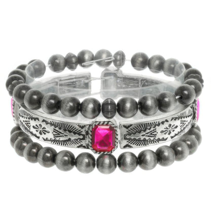 3pc Western Crystal Beaded Bracelet Set - Tigbul's Variety Fashion Shop