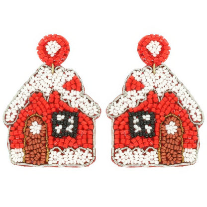 Christmas Gingerbread House Seed Beaded Earrings - Tigbul's Variety Fashion Shop