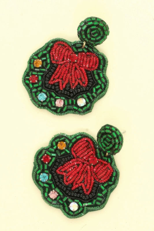 Christmas Wreath Post Dangle Earrings - Tigbul's Variety Fashion Shop