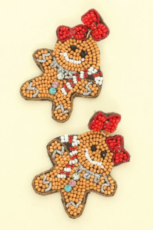 Christmas Gingerbread Woman Seed Beaded Earrings - Tigbul's Variety Fashion Shop