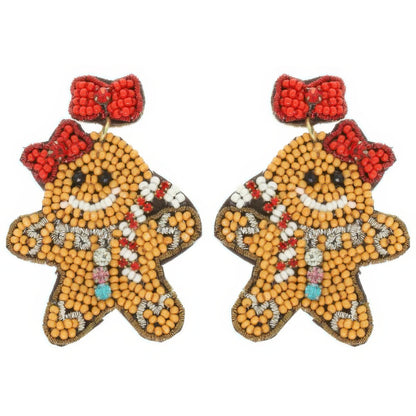 Christmas Gingerbread Woman Seed Beaded Earrings - Tigbul's Variety Fashion Shop