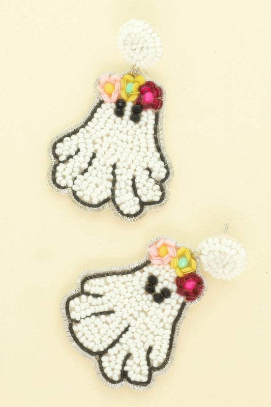 Halloween Floral Ghost Beaded Earrings - Tigbul's Variety Fashion Shop