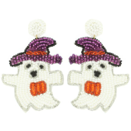 Halloween Bewitched Ghost Beaded Earrings - Tigbul's Variety Fashion Shop