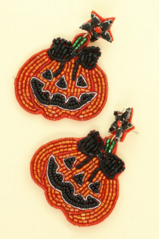 Halloween Jack O Lantern Seed Bead Earrings - Tigbul's Variety Fashion Shop