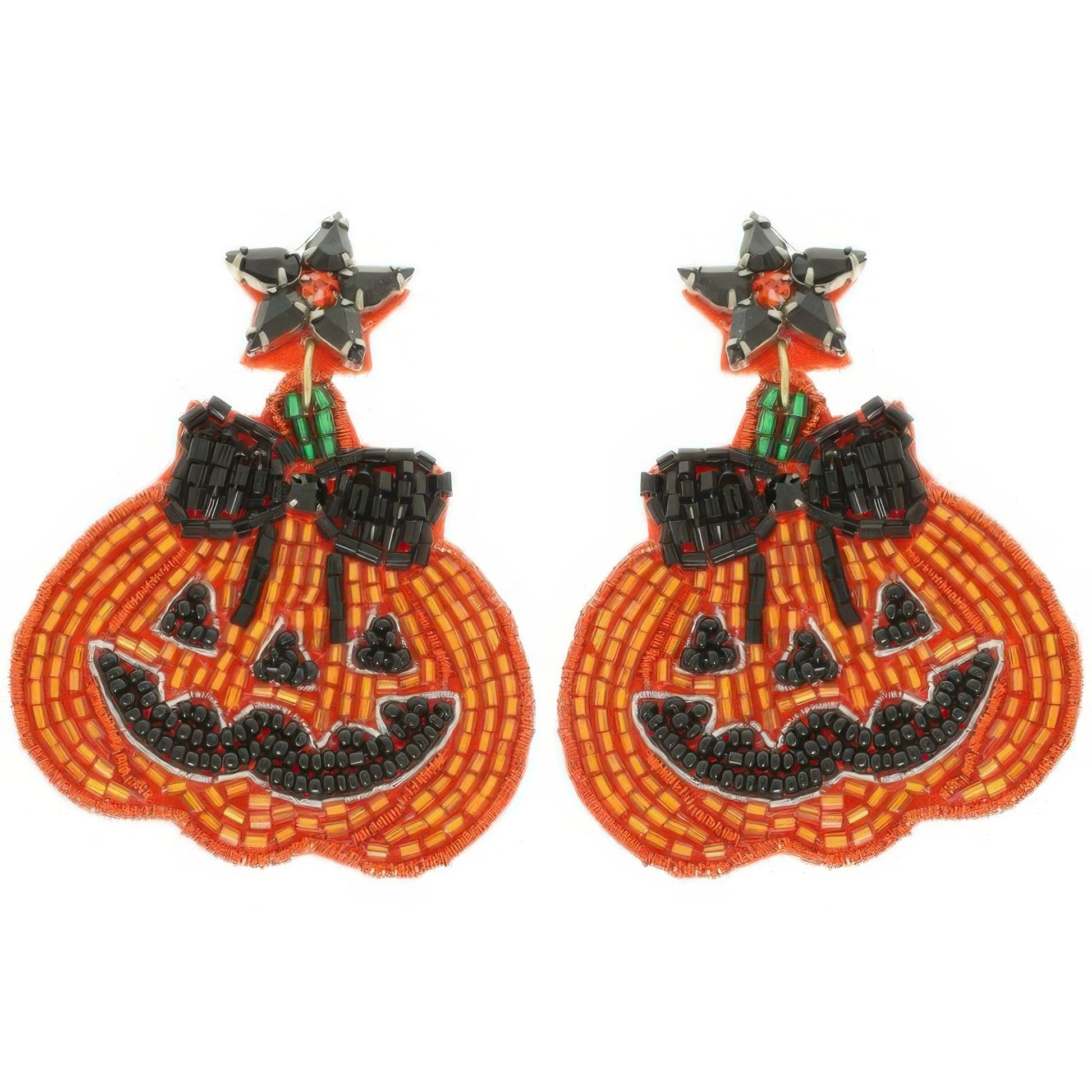 Halloween Jack O Lantern Seed Bead Earrings - Tigbul's Variety Fashion Shop