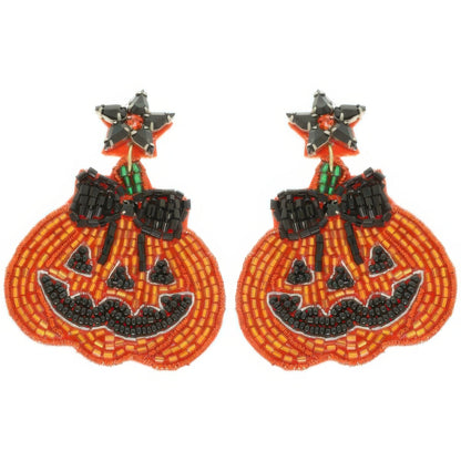 Halloween Jack O Lantern Seed Bead Earrings - Tigbul's Variety Fashion Shop