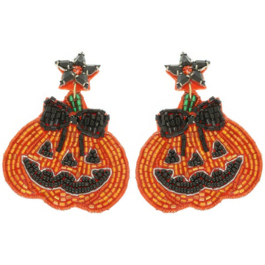 Halloween Jack O Lantern Seed Bead Earrings - Tigbul's Variety Fashion Shop