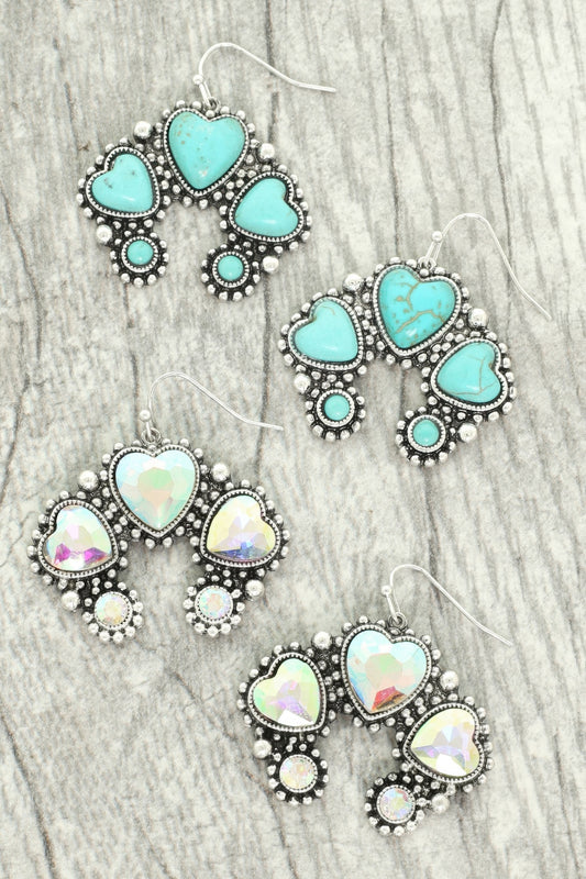 Western Hearted Squash Blossom Earrings - Tigbul's Variety Fashion Shop
