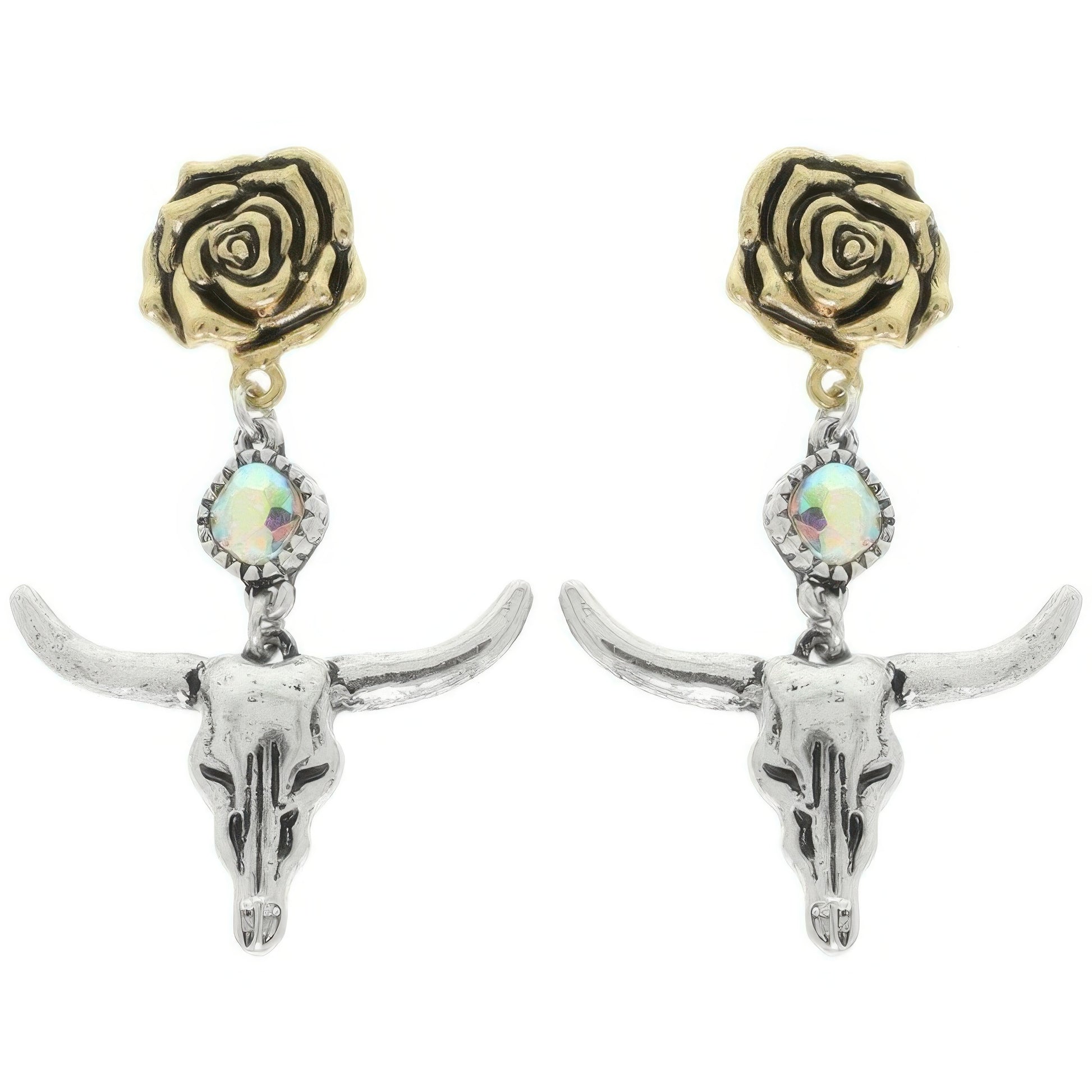 Western Floral Steer Skull Earrings - Tigbul's Variety Fashion Shop